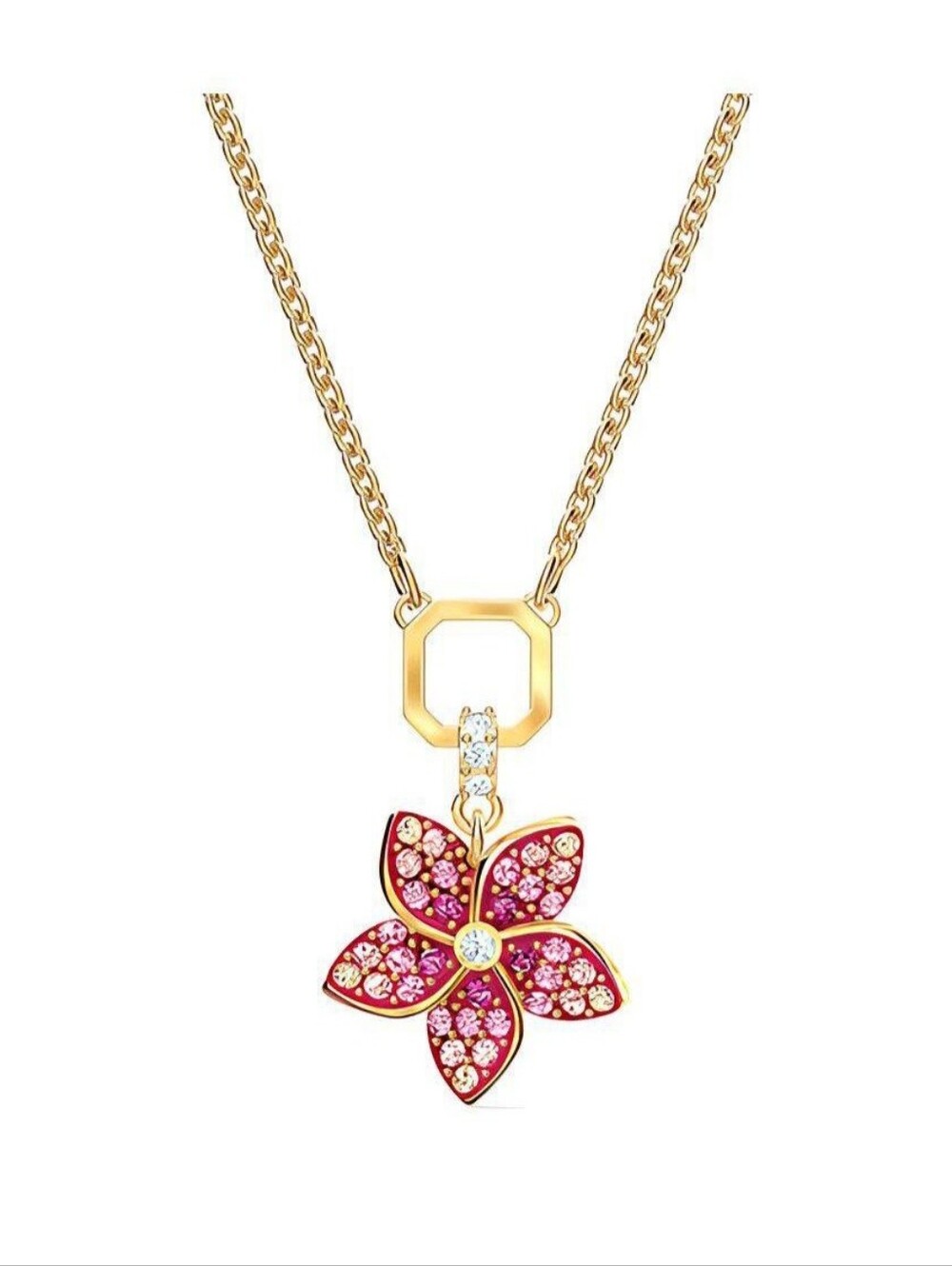Swarovski Tropical Flower Pendant Necklace – Pink Crystal, Gold-Tone Plated